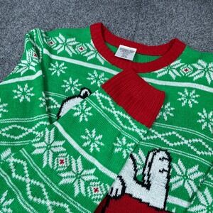 Peanuts Snoopy Mens Small Ugly Christmas Sweater Green Red Fair Isle Snowflake